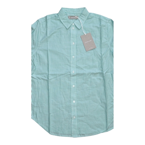 NWT Everlane The Silky Cotton Relaxed Mint & White Striped Shirt Various Sizes - Picture 5 of 9